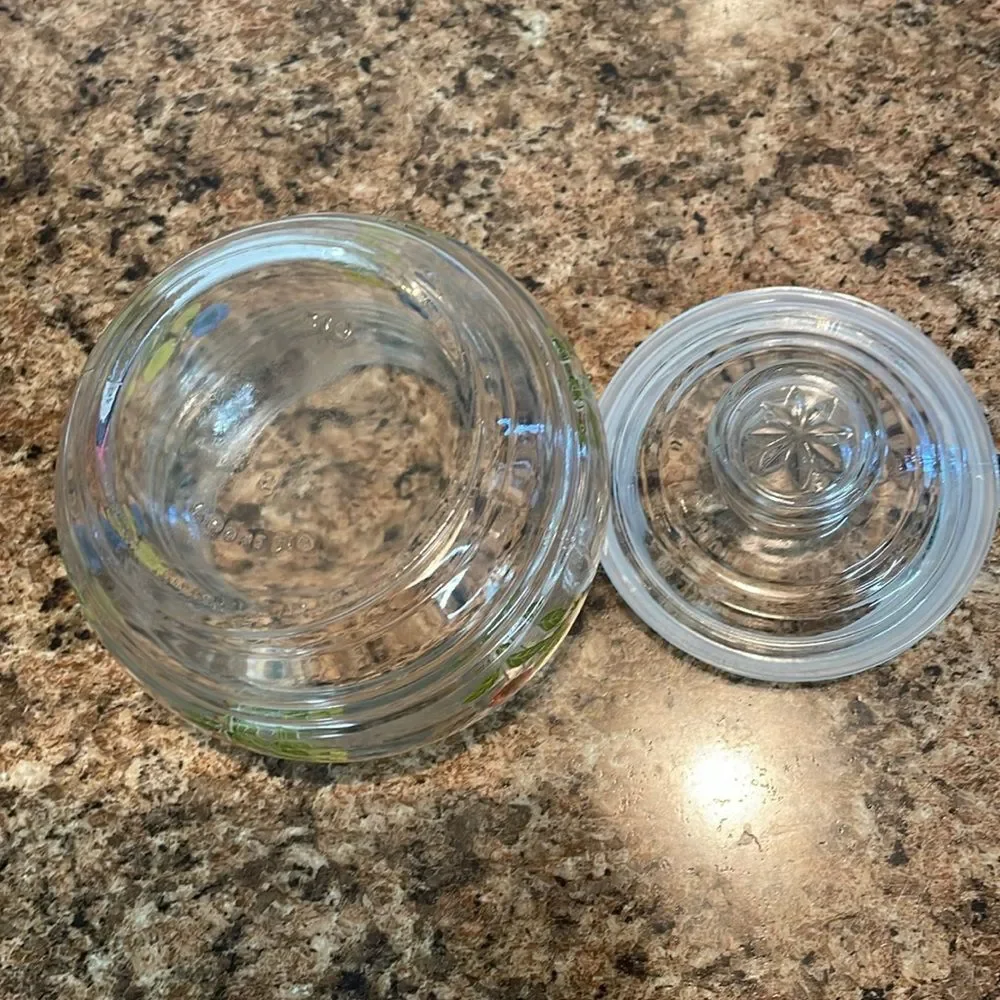 Vintage KIG flower print glass candy suger bowl canister jar with lid‎